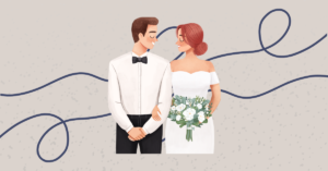 Ilustración de una pareja en matrimonio, representando el régimen económico matrimonial de gananciales.